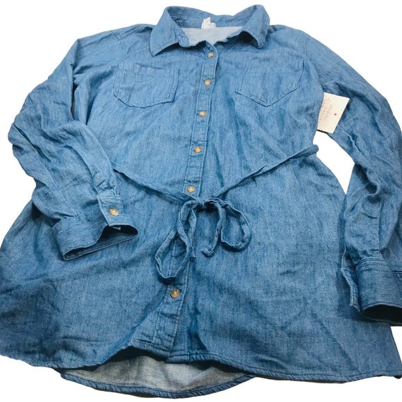 Isabel Maternity Women's Sz Medium Long Sleeve Button Down Blue Denim Shirt New - Picture 1 of 13